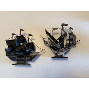 Vintage Metal Ship Models Santa Maria and Pinta Nautical Decor Set of 2